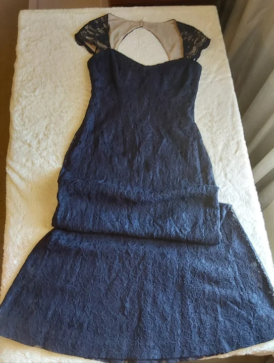 🌺 Like New Ralph Lauren Navy Stretch Lace Maxi Gown/Dress - Picture 8 of 11